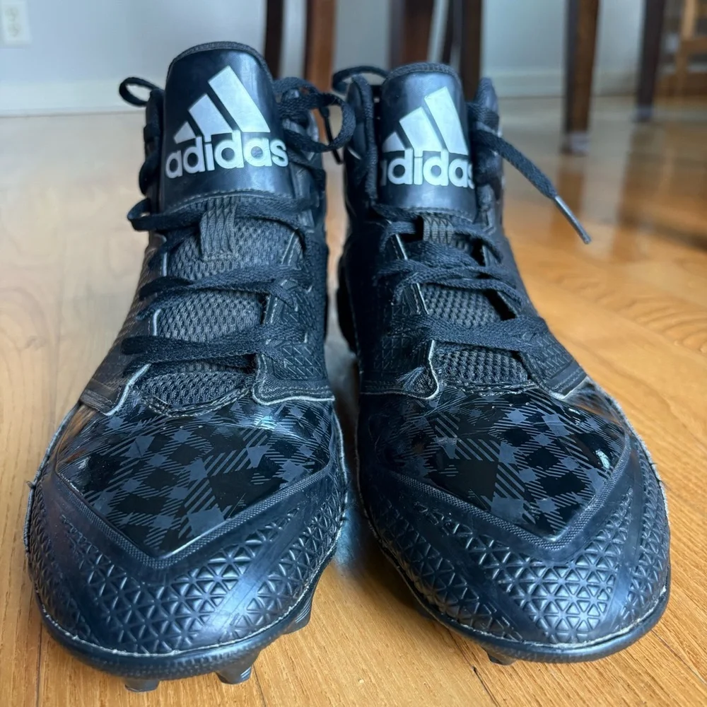Adidas Mens Football Cleats Freak MD Lace Up Black Silver Spikes Shoes Size 10